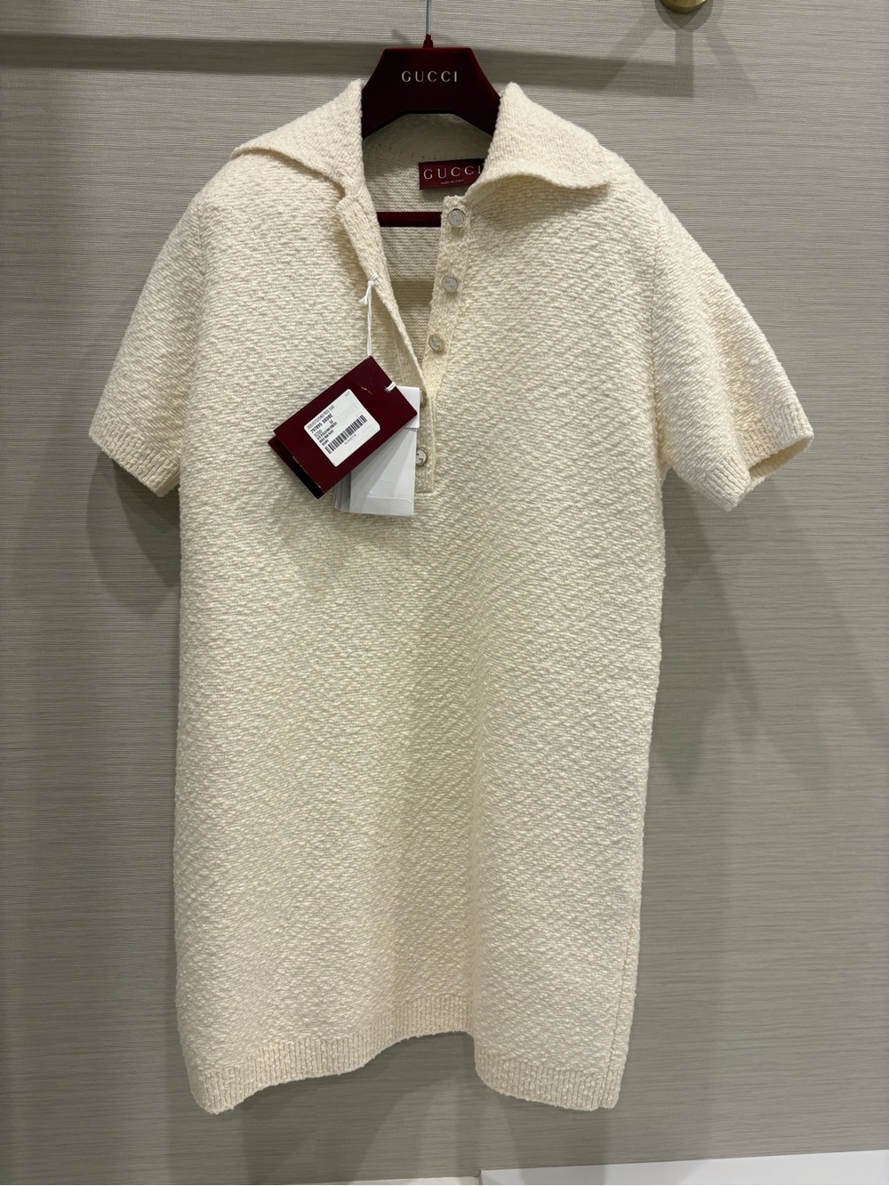 Gucci Cream Textured Short-Sleeve Polo Dress